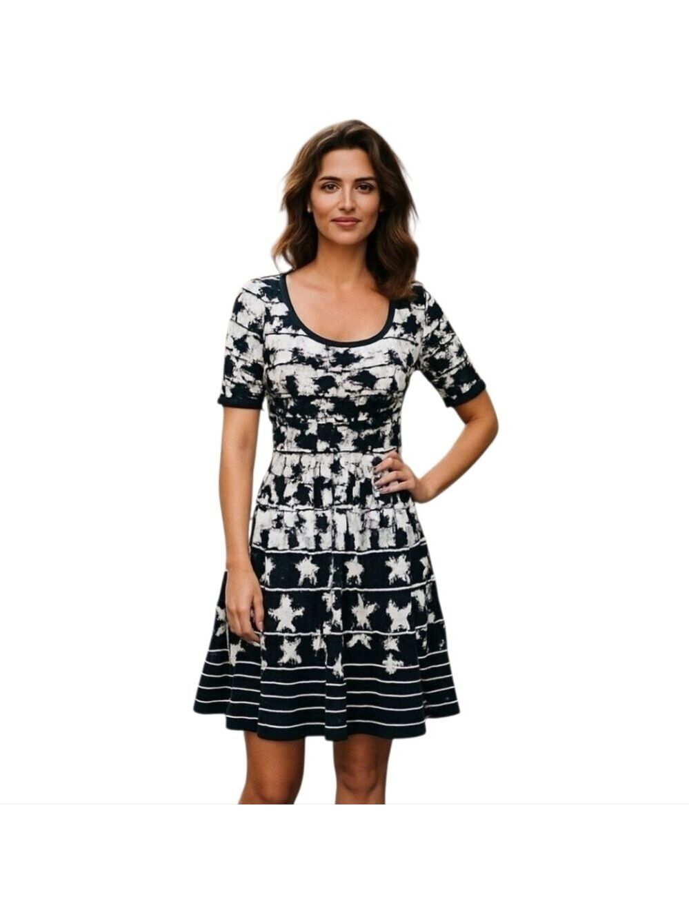 Danny and Nicole Grey White Knit Sweater Dress Medium